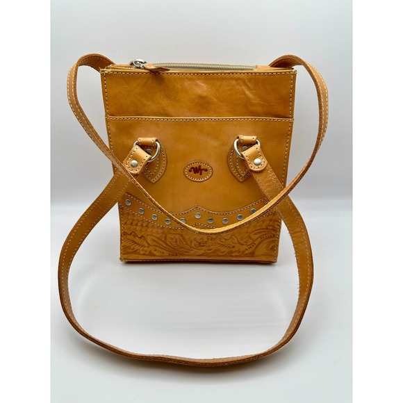 American West Handbags - NWOT American West Shoulder Bag Womens Veg Tan Tooled Leather Studded Y2K